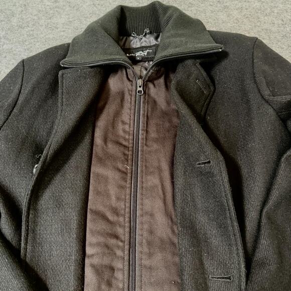 Black Rivet Pea Coat Mens Wool Blend Button Front Layered Warm Lined Size Small - Picture 11 of 13
